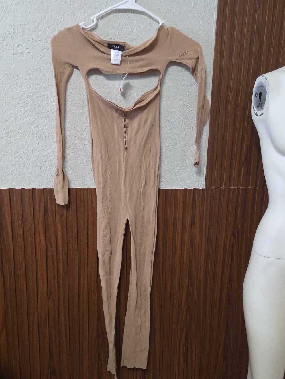 Aula Beige Cutout Long-Sleeve Jumpsuit
